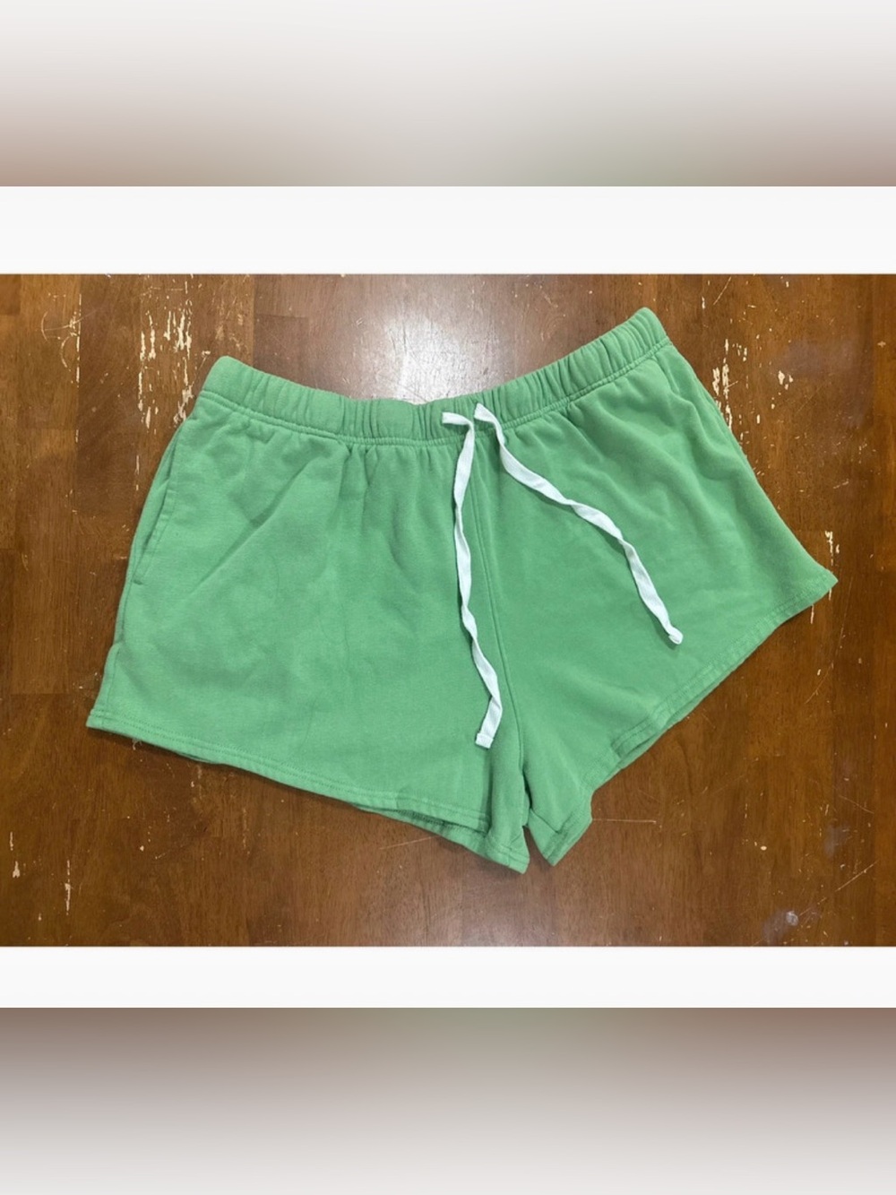 State of Mine Green Elastic Waist Athletic Shorts with White Drawstring
